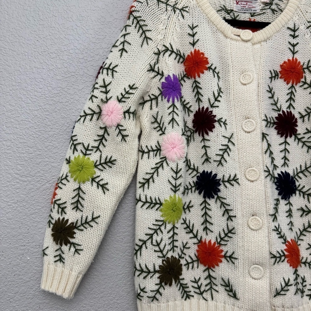 Kimlon Embroidered Floral Print Cardigan Sweater Size Large - Picture 4 of 16